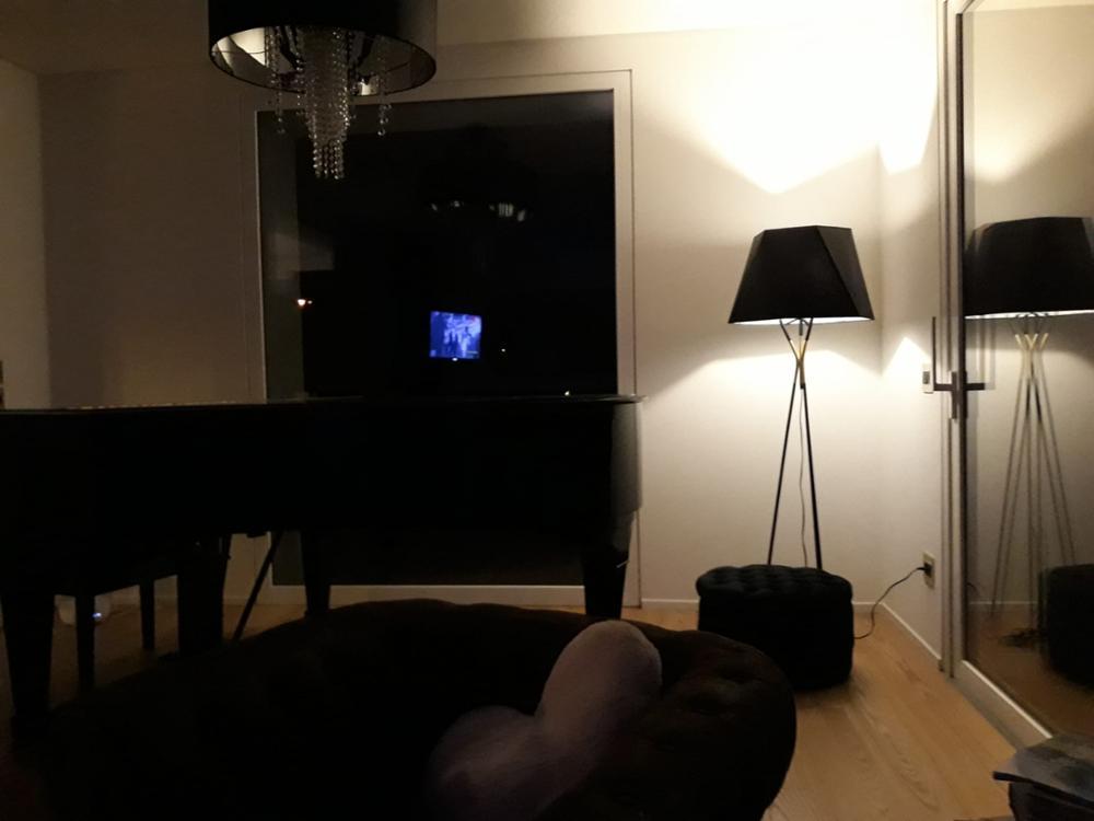 modern-solitaire-tripod-floor-lamp-with-black-polygonal-cloth-shade-and-brass-accents