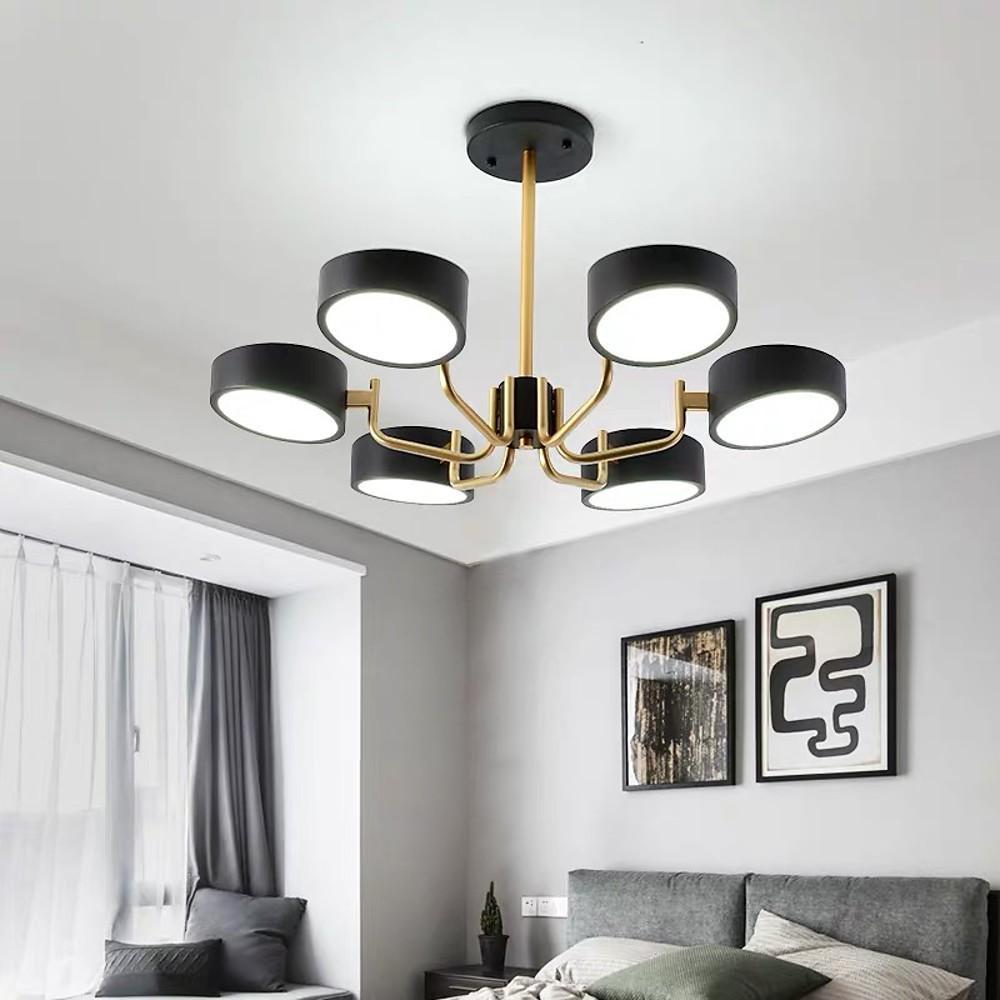Modern Lantern 6 Light LED Flush Mount Ceiling Fixture with Painted Metal Finish for Bedrooms
