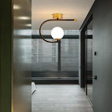 Modern Industrial Black Metal Curve Flush Mount Ceiling Light with Glass Globe LED