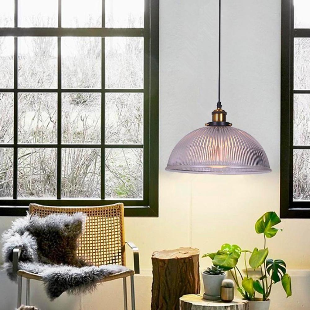 Purple Glass Bowl Pendant Light Vintage Electroplated Metal LED Chandelier