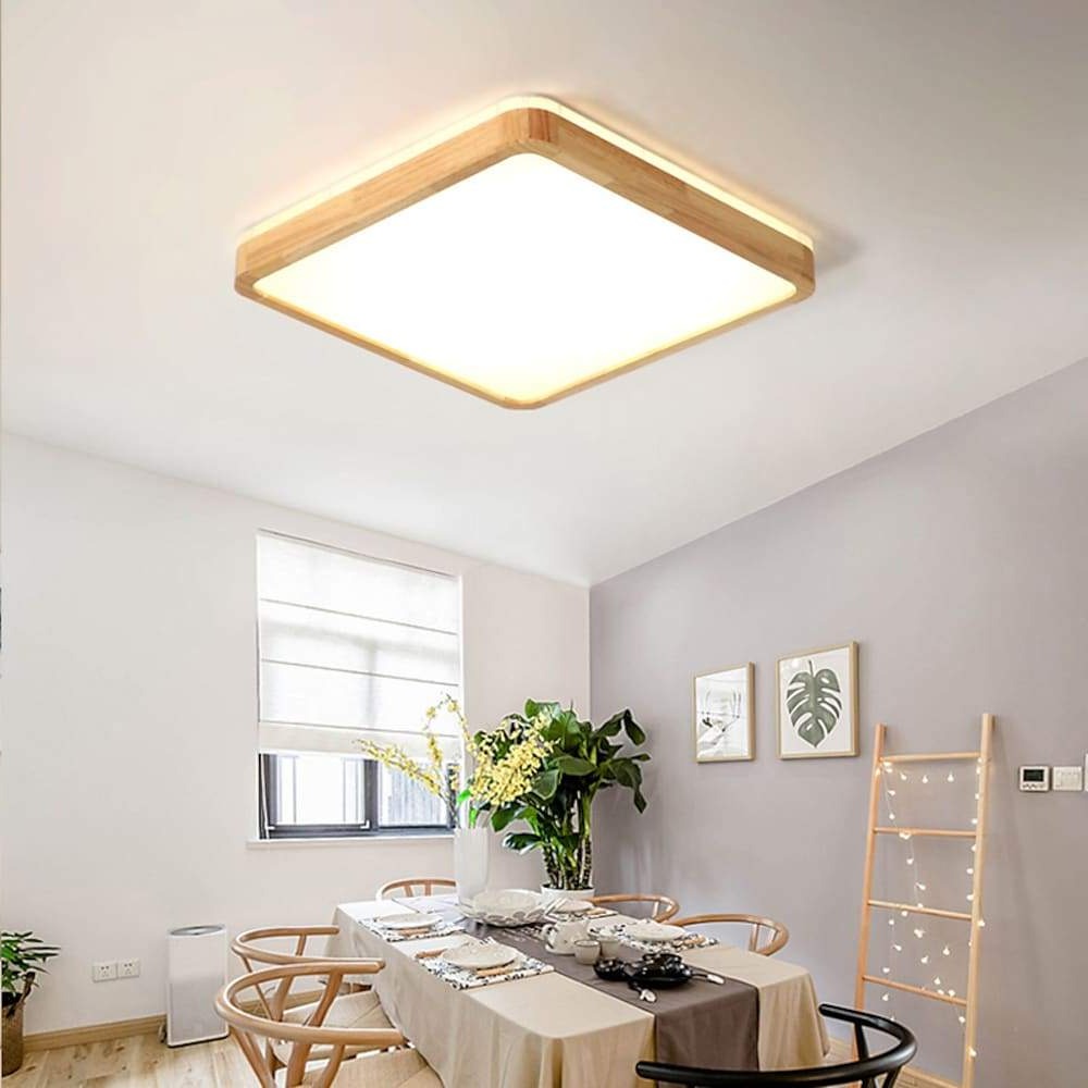 Natural Bamboo Round LED Flush Mount Ceiling Light for Modern Kitchen Living Room and Bedroom