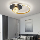 Modern Geometric Circle LED Flush Mount Ceiling Light for Living Room Bedroom Black and Gold Finish