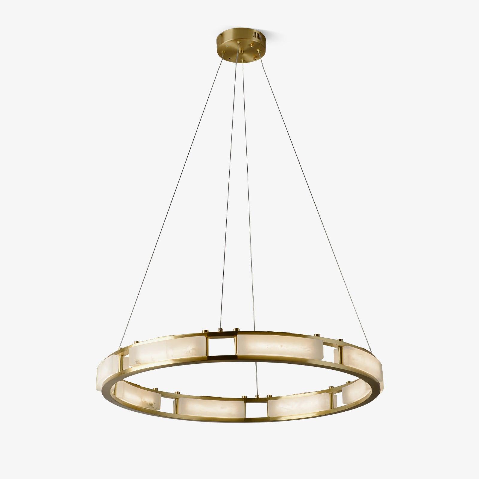 Qatar Alabaster Stone and Brass Luxury LED Pendant Chandelier for Living Dining Room