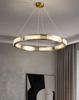 Qatar Alabaster Stone and Brass Luxury LED Pendant Chandelier for Living Dining Room