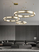 Qatar Alabaster Stone and Brass Luxury LED Pendant Chandelier for Living Dining Room