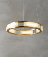 Qatar Alabaster Stone and Brass Luxury LED Pendant Chandelier for Living Dining Room