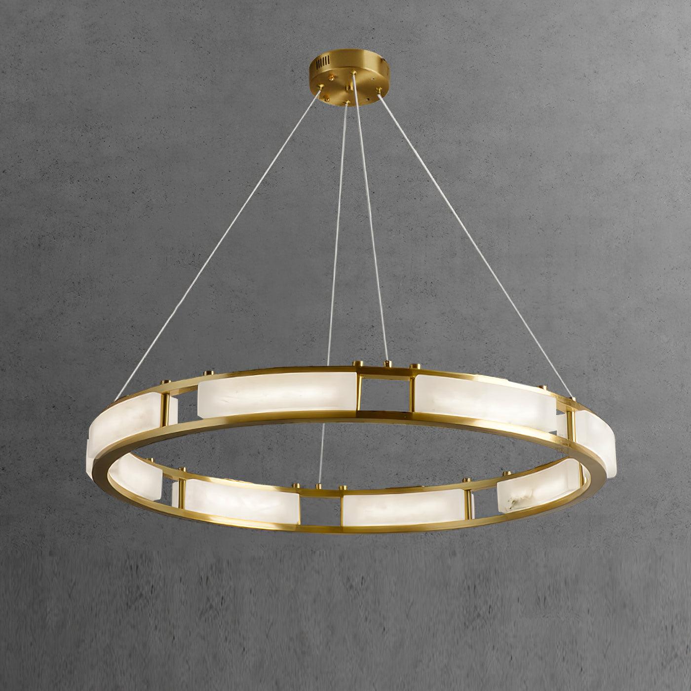 Qatar Alabaster Stone and Brass Luxury LED Pendant Chandelier for Living Dining Room