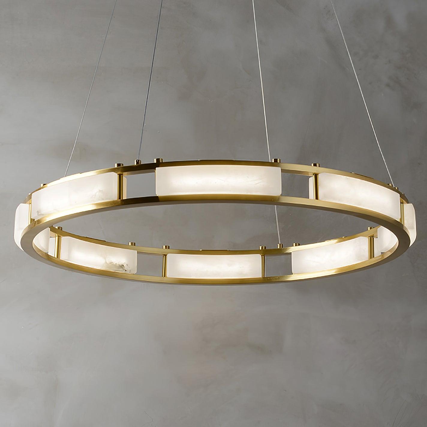 Qatar Alabaster Stone and Brass Luxury LED Pendant Chandelier for Living Dining Room