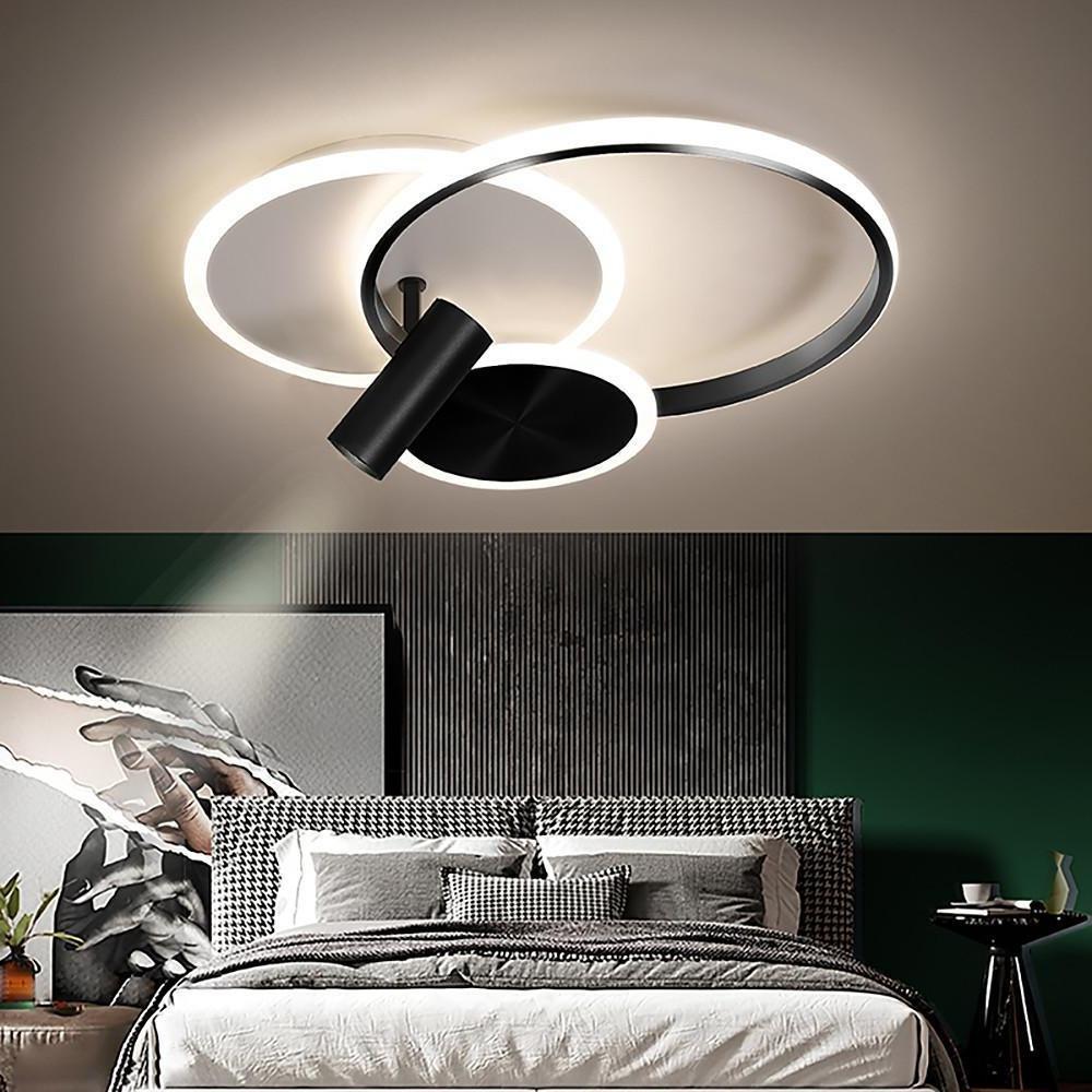Modern Black Ring LED Flush Mount Ceiling Light with Integrated Spotlights for Living Room