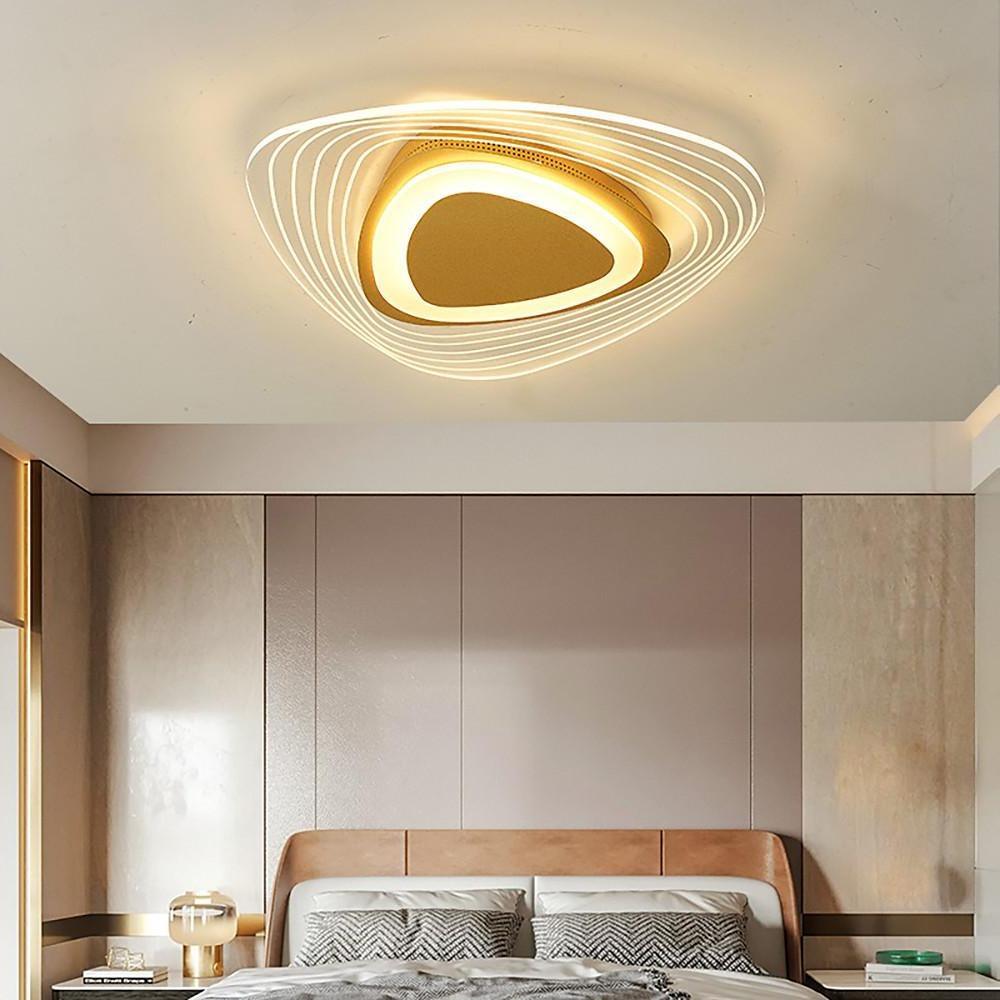Modern Geometric Gold LED Flush Mount Ceiling Light for Living Room and Bedroom Decor