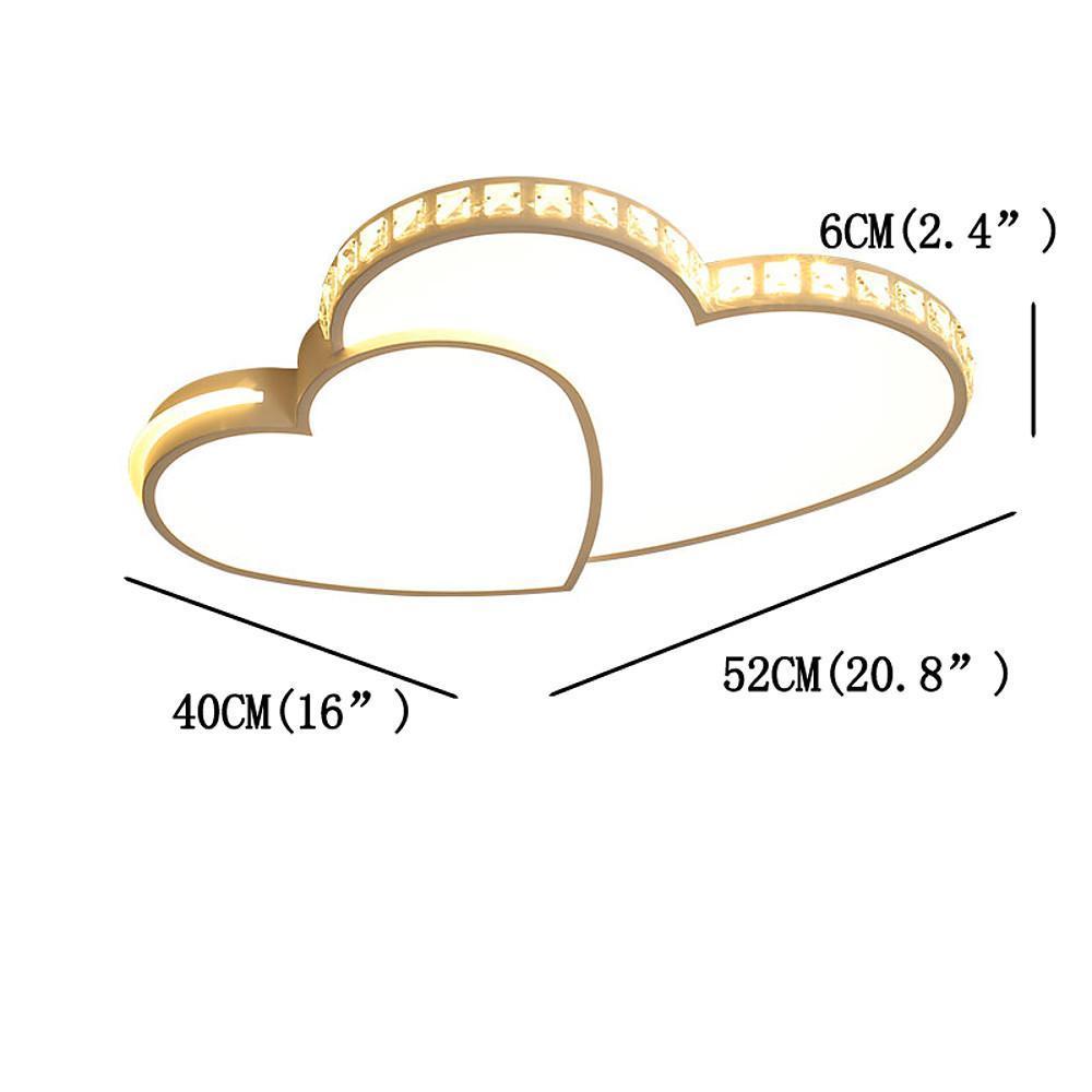 Romantic Gold Double Heart LED Flush Mount Ceiling Light Dimmable Fixture for Bedrooms