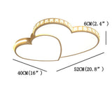Romantic Gold Double Heart LED Flush Mount Ceiling Light Dimmable Fixture for Bedrooms