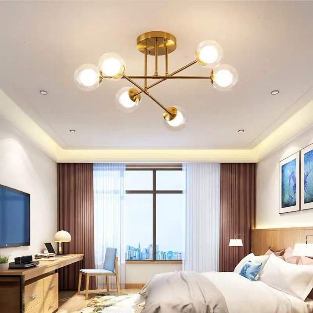 Modern 6 Light Glass Globe LED Flush Mount Ceiling Lamp for Living Room and Bedroom Lighting