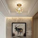 Modern Flower Glass Flush Mount Ceiling Light Copper Brass LED Hallway Fixture