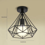 Vintage Geometric Black Metal Cage Flush Mount LED Ceiling Light for Hallways and Kitchens