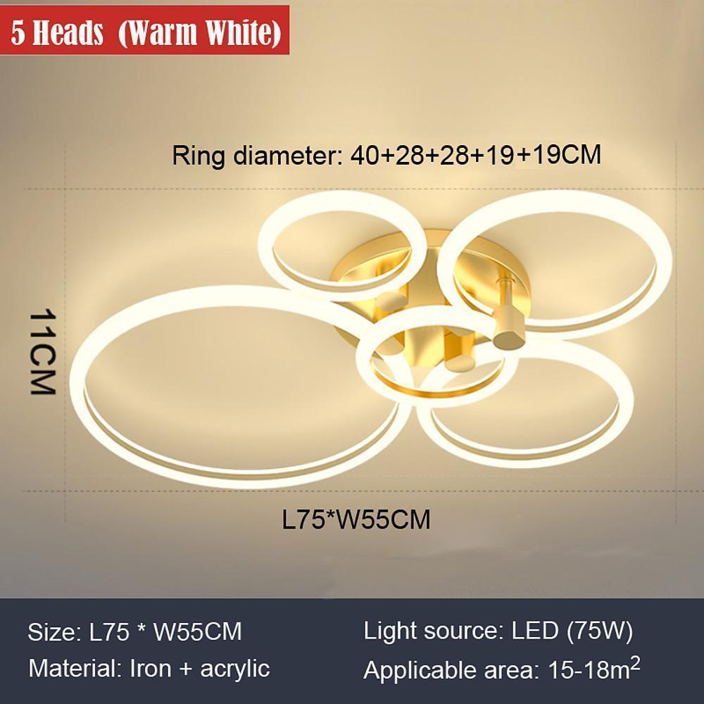 Gold Circular LED Flush Mount Ceiling Light Dimmable Modern Ring Chandelier Fixture