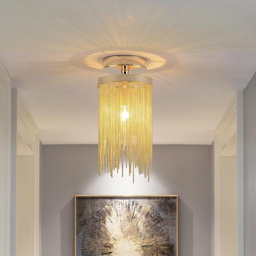 Modern Farmhouse Tassel Metal Semi Flush Mount Ceiling Light for Bedroom Hallway and Entryway Decor