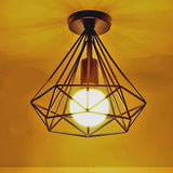Vintage Geometric Black Metal Cage Flush Mount LED Ceiling Light for Hallways and Kitchens