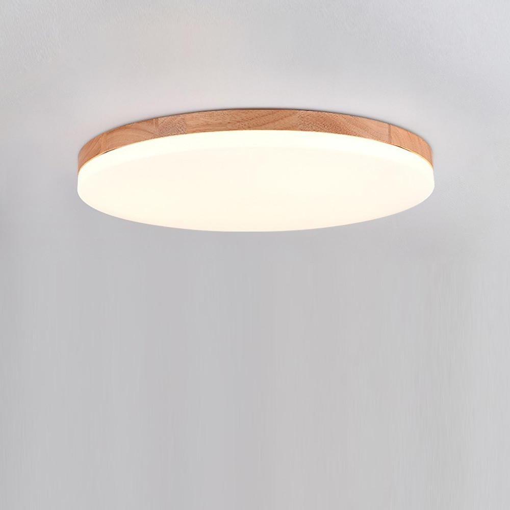 Minimalist Circular Bamboo Wood LED Flush Mount Light with Acrylic Shade