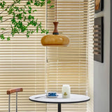 Quadri Foglio Wooden Pendant Light with Yellow Glass Shade and Adjustable Height for Modern Home Decor