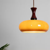 Quadri Foglio Wooden Pendant Light with Yellow Glass Shade and Adjustable Height for Modern Home Decor
