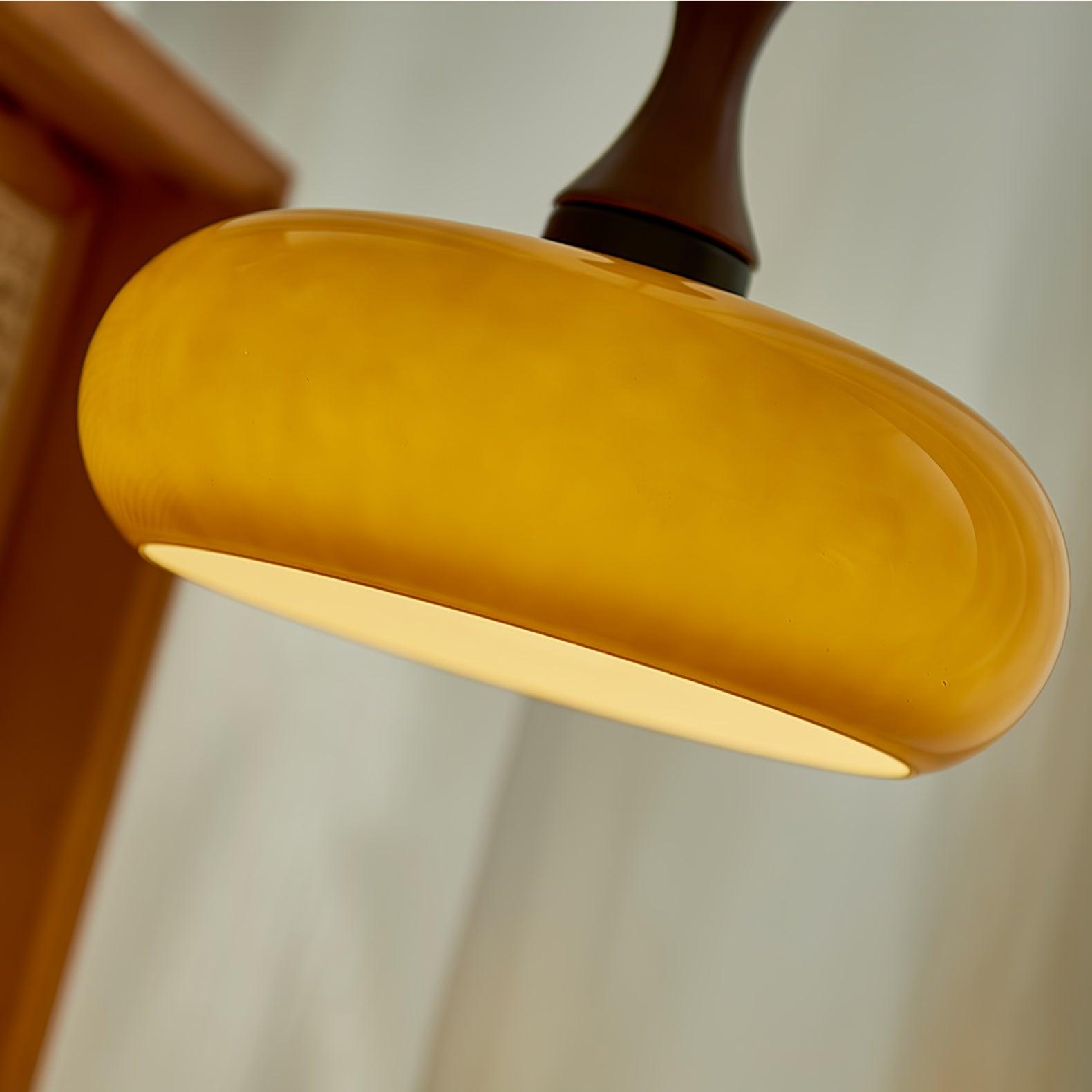 Quadri Foglio Wooden Pendant Light with Yellow Glass Shade and Adjustable Height for Modern Home Decor