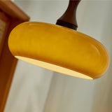Quadri Foglio Wooden Pendant Light with Yellow Glass Shade and Adjustable Height for Modern Home Decor