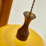Quadri Foglio Wooden Pendant Light with Yellow Glass Shade and Adjustable Height for Modern Home Decor