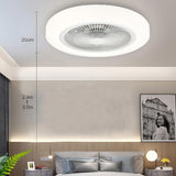 20 Inch Enclosed Bladeless Ceiling Fan with Dimmable LED Light Flush Mount Low Profile Fixture