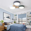 Modern Geometric Wood LED Flush Mount Ceiling Light with Dimmable Circular 5 Light Design