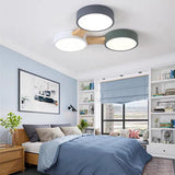Modern Geometric Wood LED Flush Mount Ceiling Light with Dimmable Circular 5 Light Design