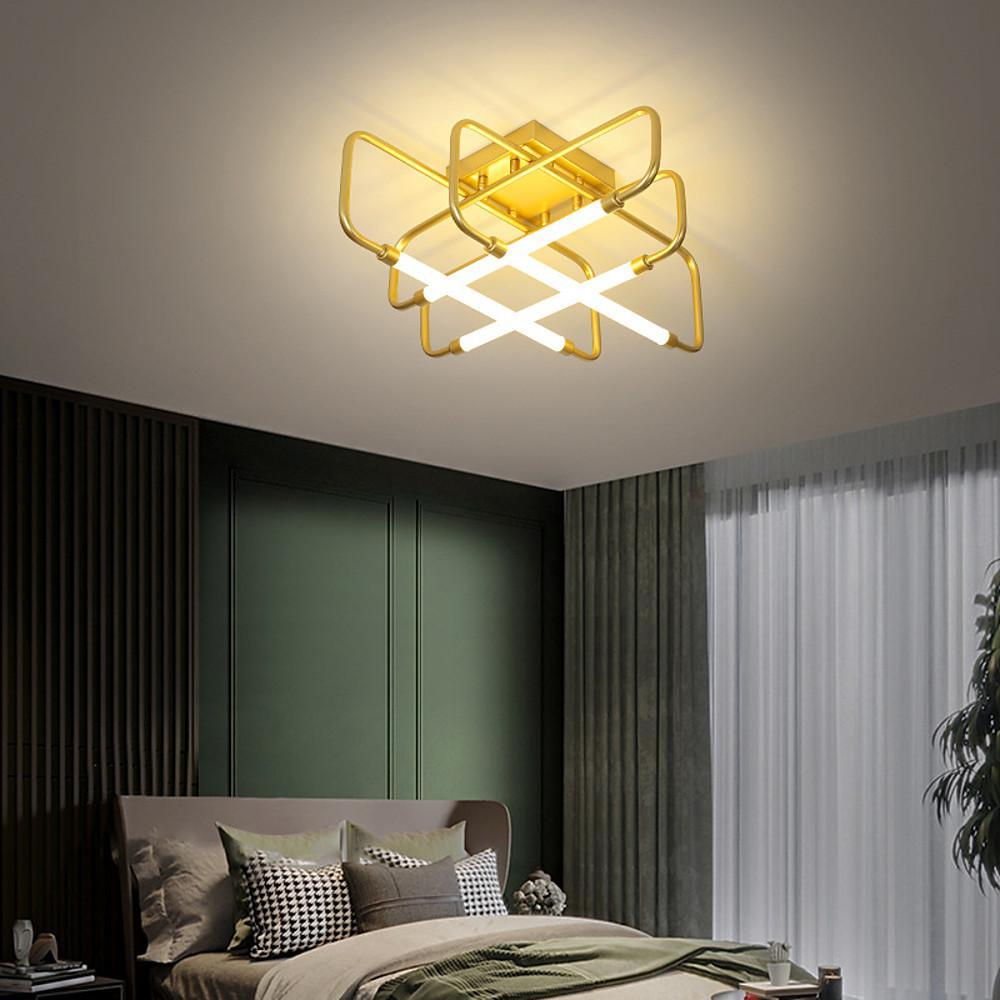 Modern Dimmable LED Geometric Lantern Flush Mount Ceiling Light Fixture for Living Room