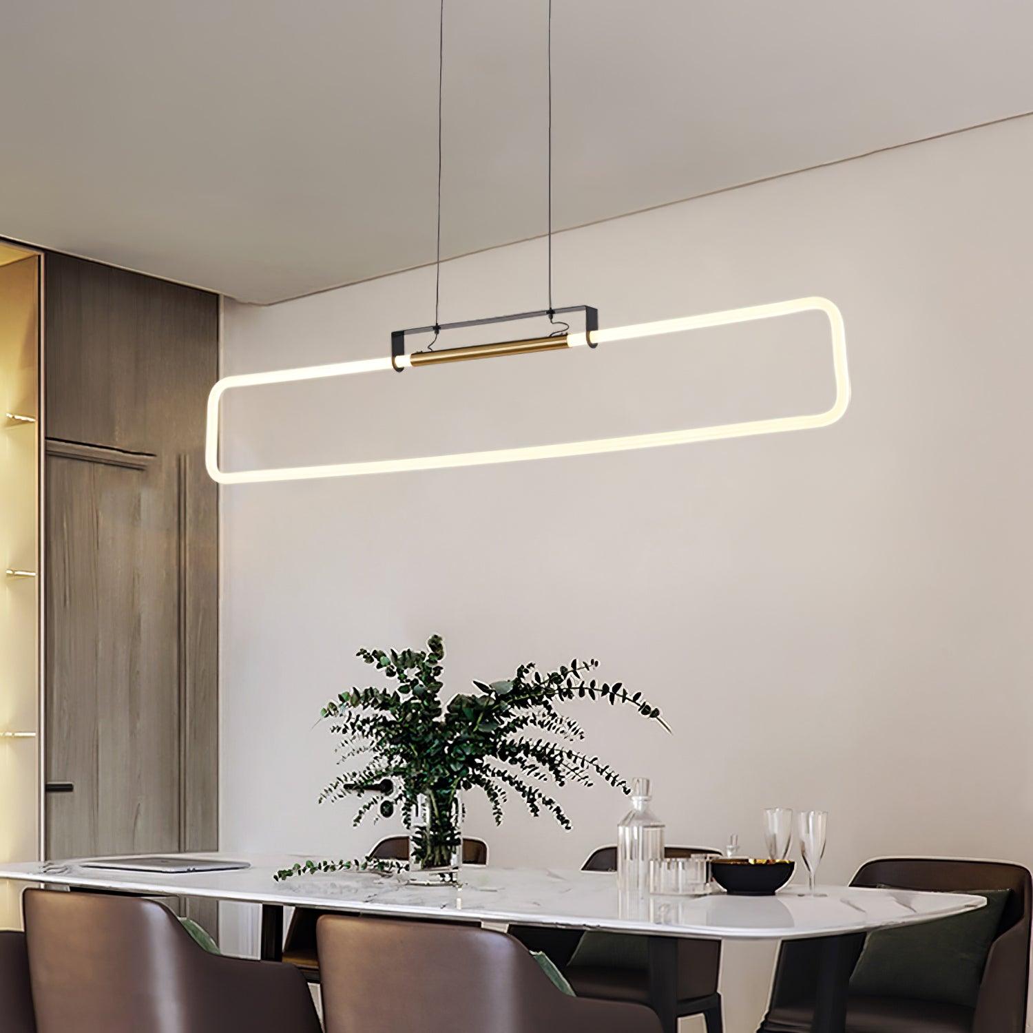 RA Modern Linear Glass Neon Pendant Light for Dining Table and Minimalist Office