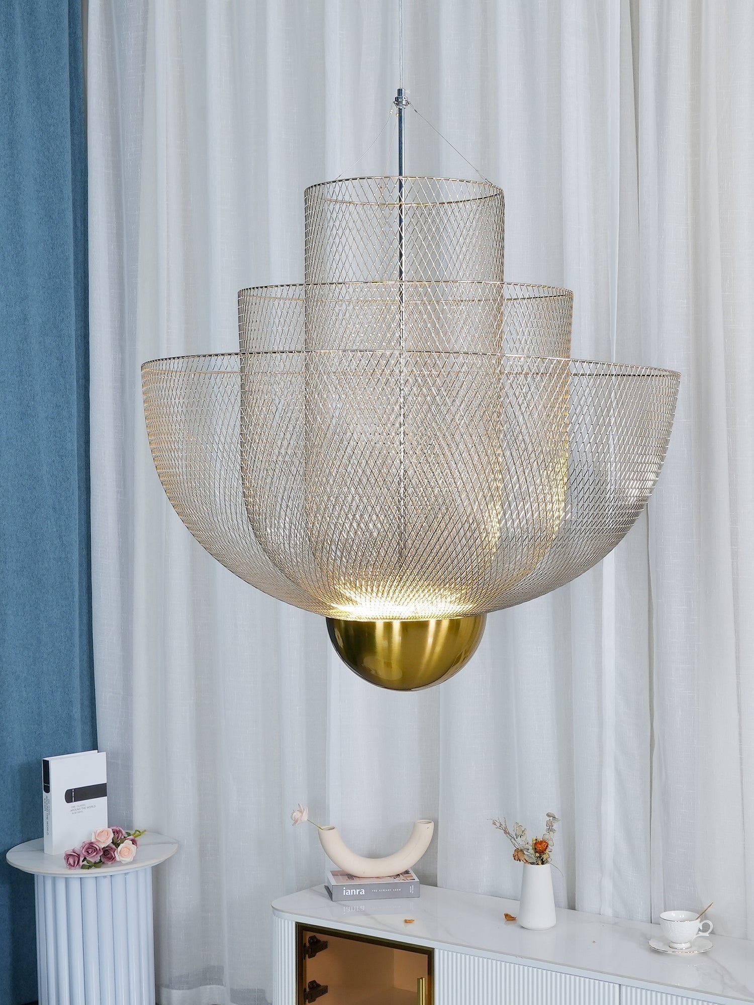 Radiant Wirework LED Pendant Light Mesh Layered Hanging Lamp for Modern Home Decor