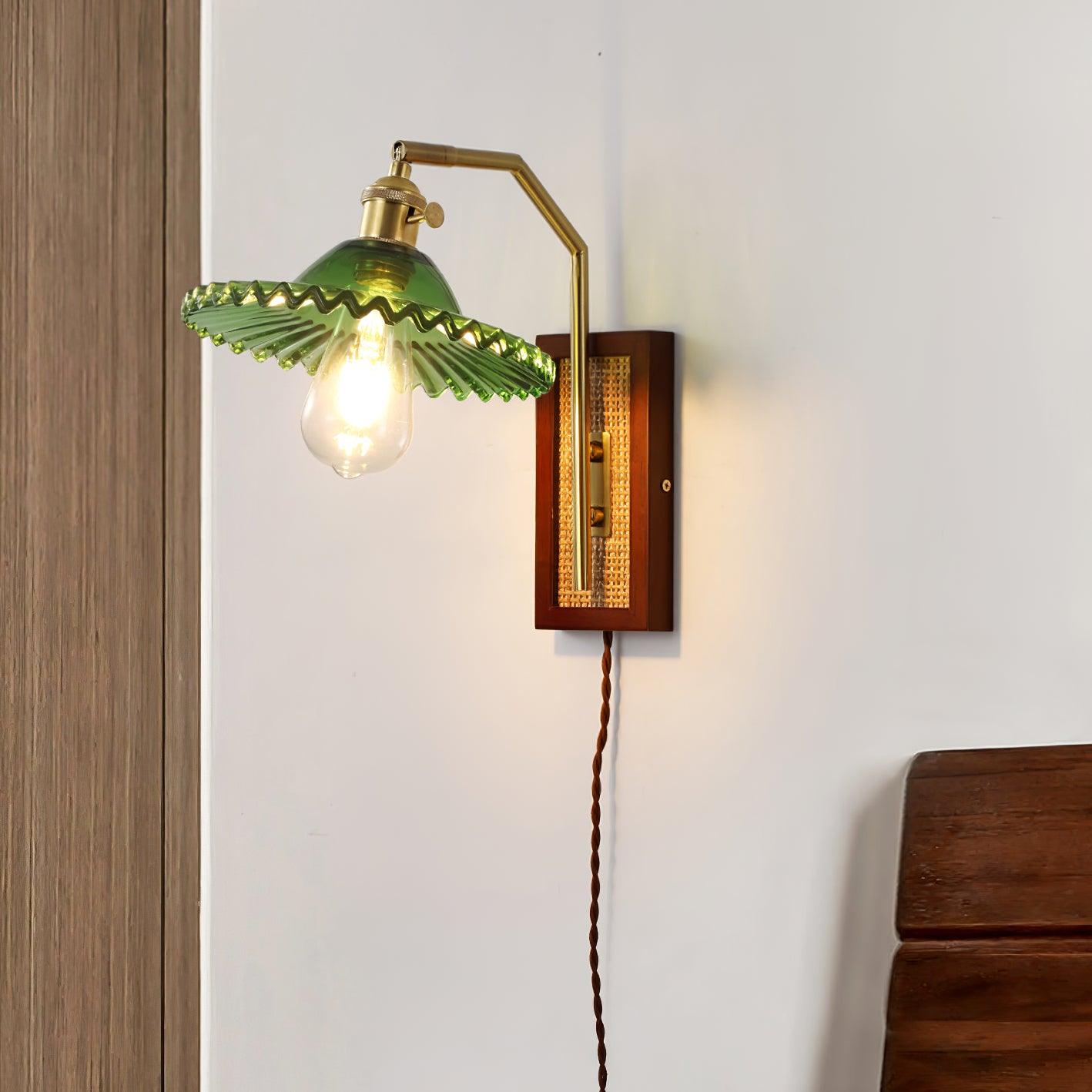 Rafi Modern Bamboo and Glass Sconce Wall Lamp Set of 2 Luxury Brass Indoor Lighting