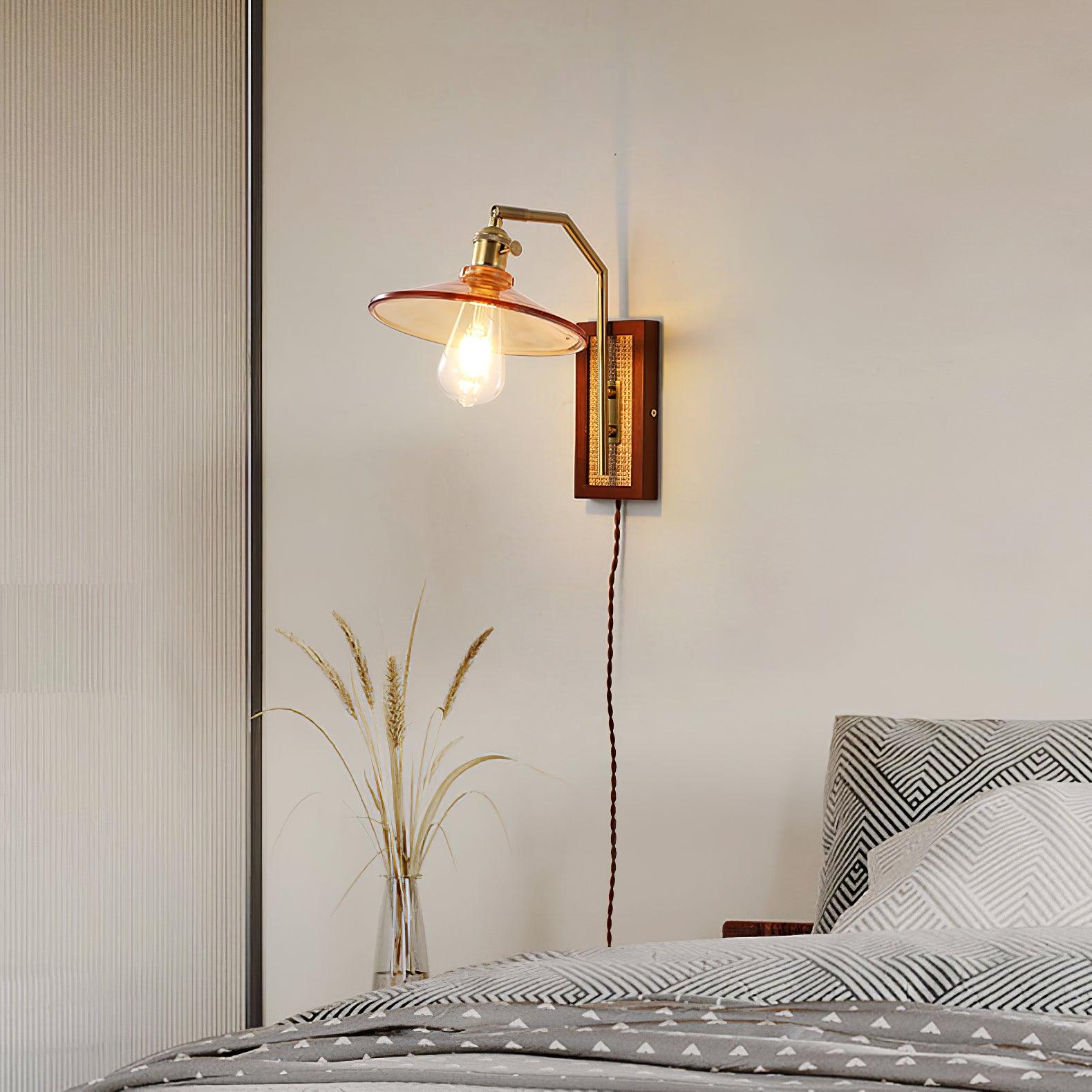 Rafi Modern Bamboo and Glass Sconce Wall Lamp Set of 2 Luxury Brass Indoor Lighting