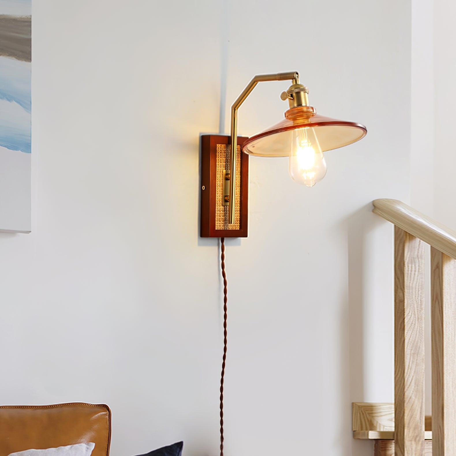 Rafi Modern Bamboo and Glass Sconce Wall Lamp Set of 2 Luxury Brass Indoor Lighting