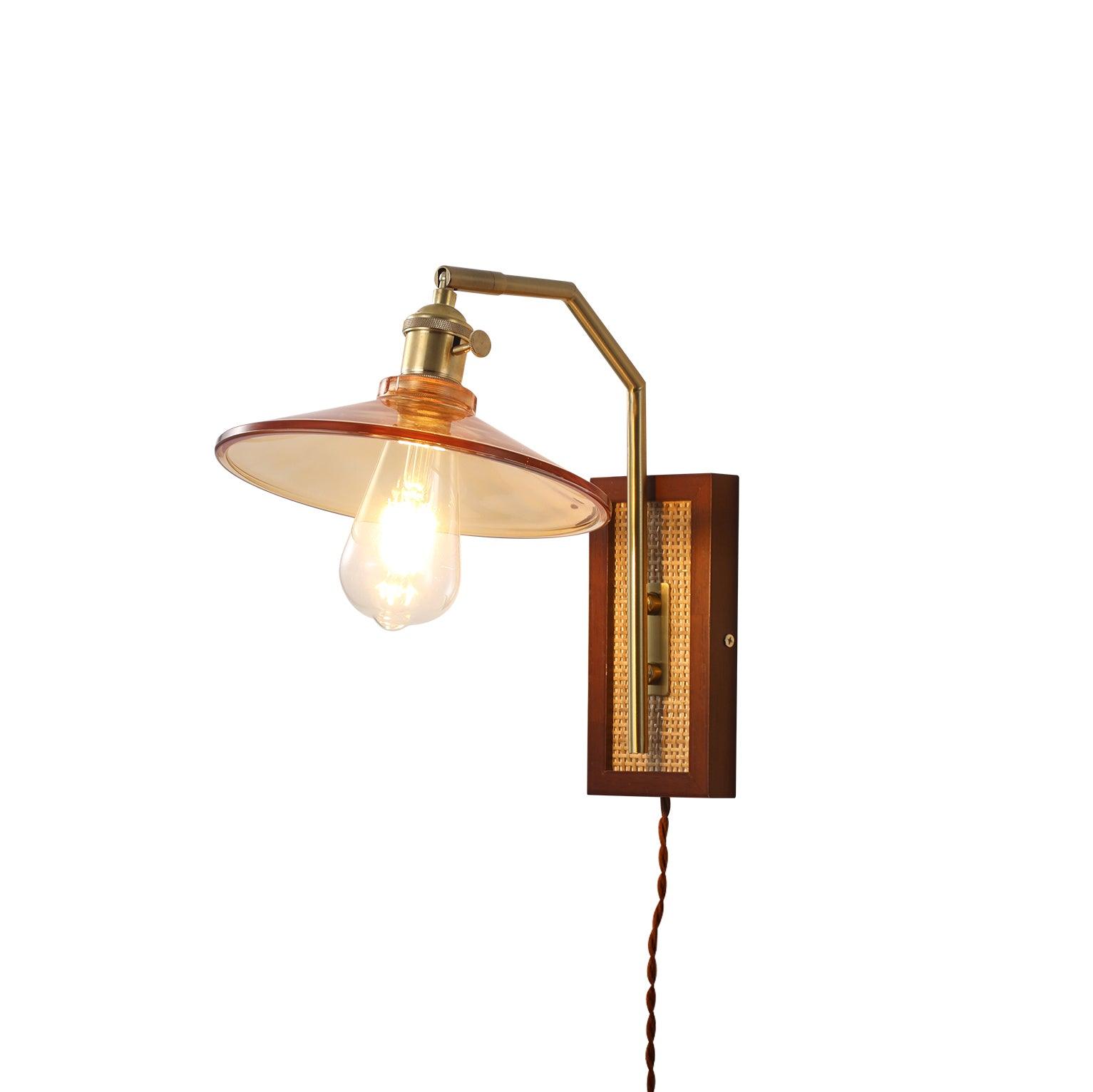Rafi Modern Bamboo and Glass Sconce Wall Lamp Set of 2 Luxury Brass Indoor Lighting
