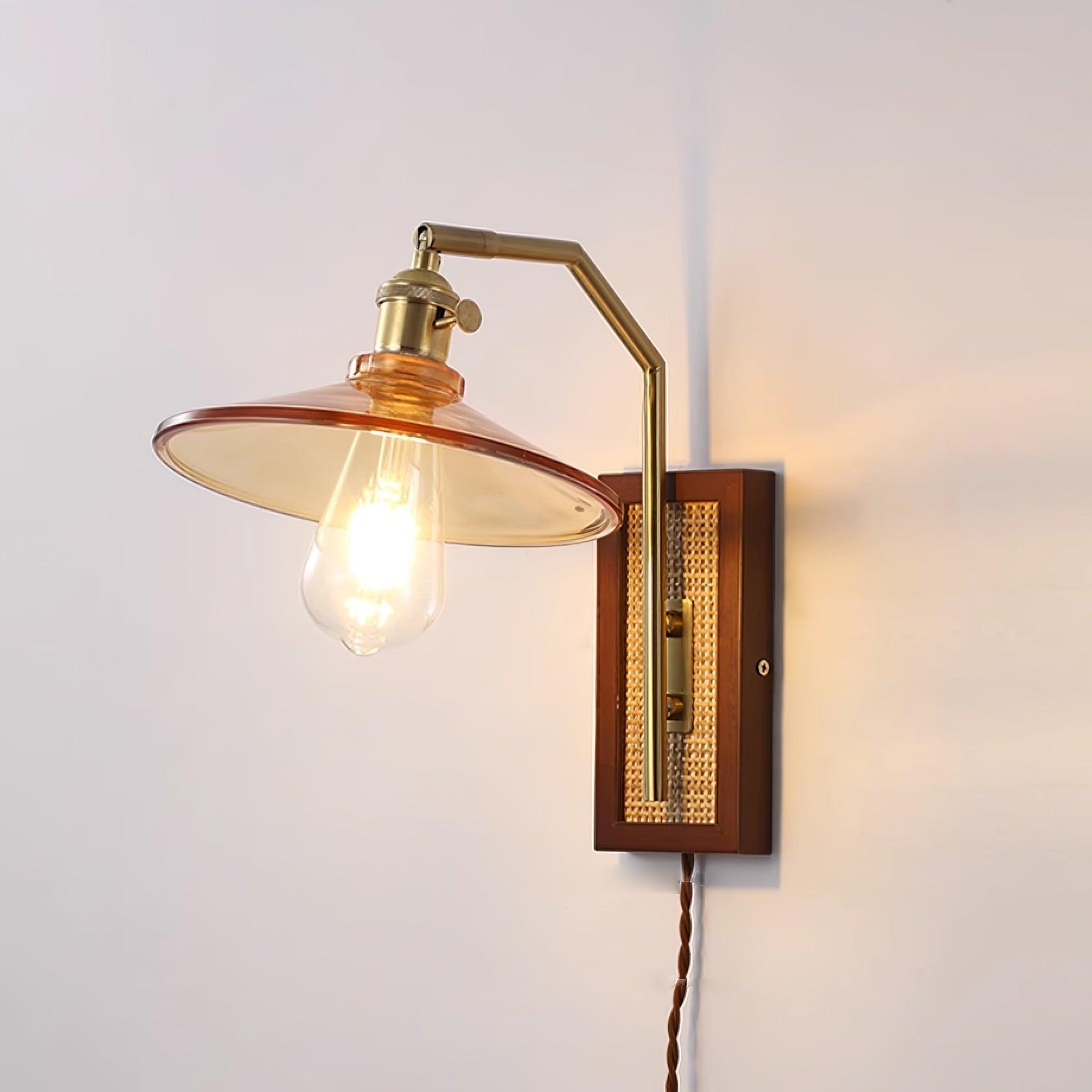 Rafi Modern Bamboo and Glass Sconce Wall Lamp Set of 2 Luxury Brass Indoor Lighting
