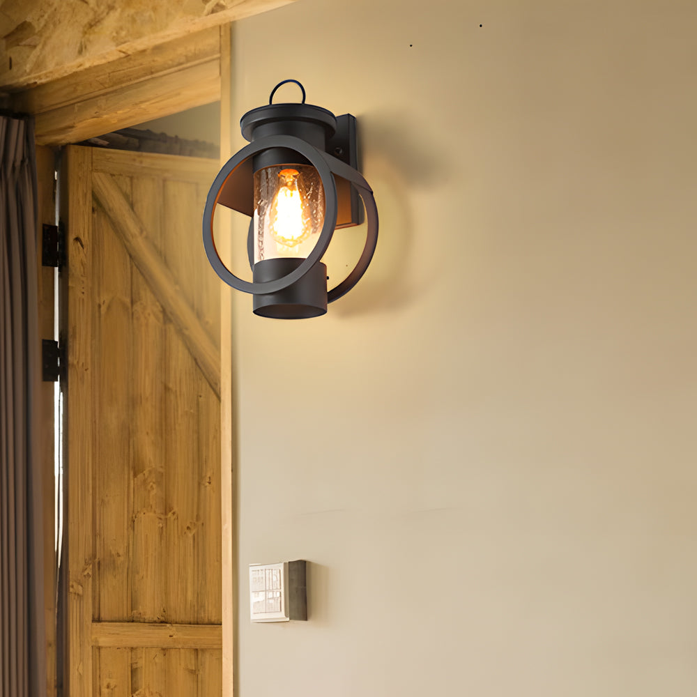 Raindrop Glass Outdoor Wall Sconce with 6W LED Edison Bulb in Classic Black Finish