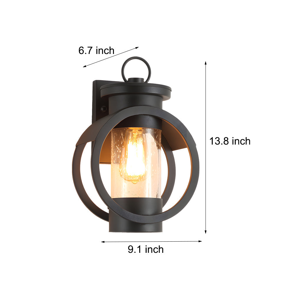 Raindrop Glass Outdoor Wall Sconce with 6W LED Edison Bulb in Classic Black Finish