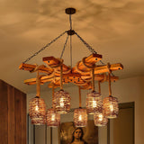 Rattan Wood Farmhouse Chandelier Rustic Vintage Pendant Hanging Light Fixture
