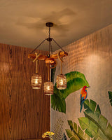 Rattan Wood Farmhouse Chandelier Rustic Vintage Pendant Hanging Light Fixture