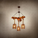 Rattan Wood Farmhouse Chandelier Rustic Vintage Pendant Hanging Light Fixture