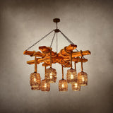 Rattan Wood Farmhouse Chandelier Rustic Vintage Pendant Hanging Light Fixture