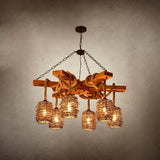 Rattan Wood Farmhouse Chandelier Rustic Vintage Pendant Hanging Light Fixture