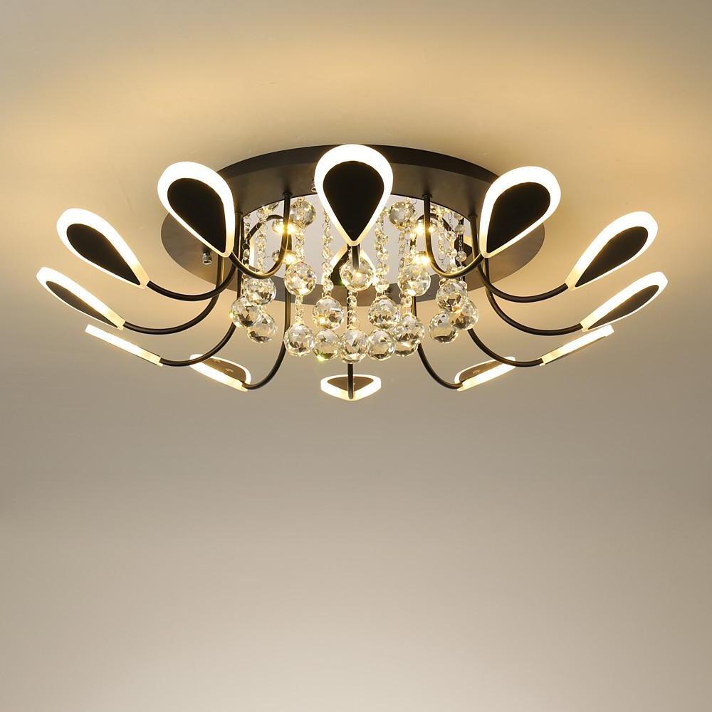 Modern Flower Petal Dimmable LED Crystal Flush Mount Ceiling Lamp