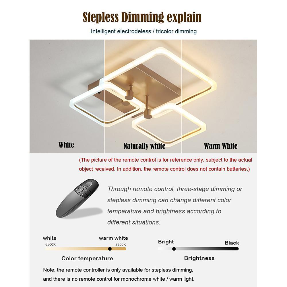 Modern Geometric Square LED Ceiling Light Dimmable Flush Mount Fixture for Bedroom and Living Room