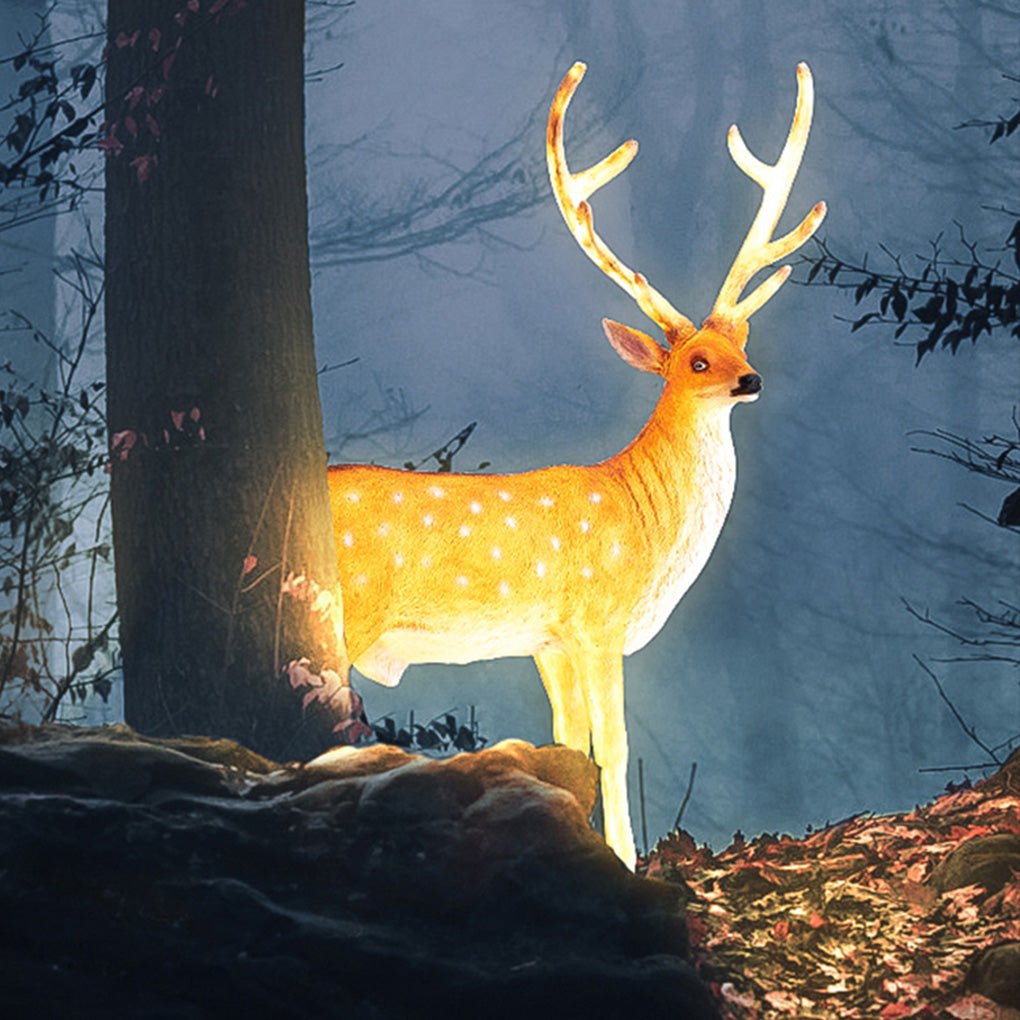 Realistic Sika Deer Resin Outdoor Garden Landscape Light Decorative Animal Sculpture LED Lawn Lamp