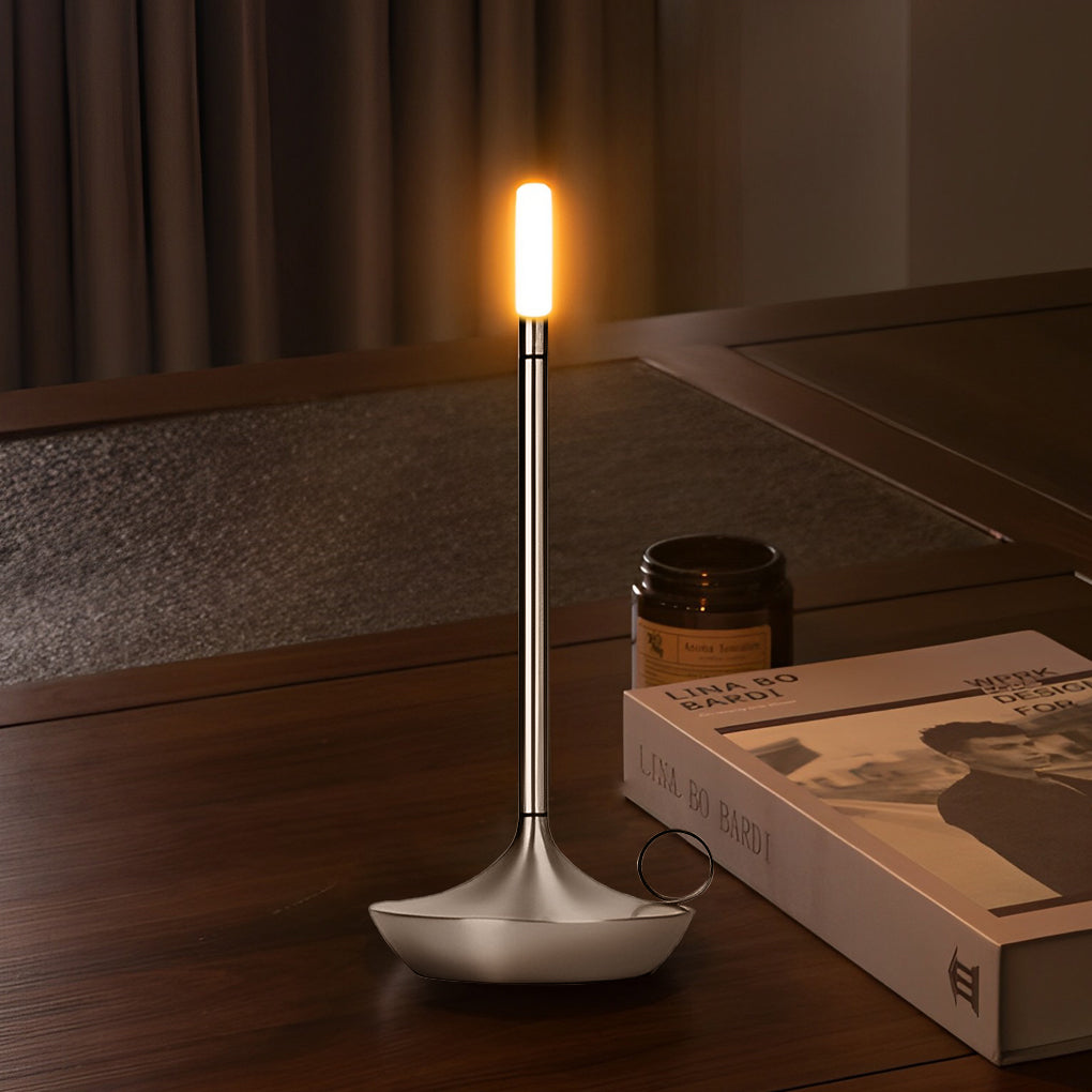 Rechargeable Candle Wick LED Table Lamp Modern Cordless Minimalist Desk Light with Stepless Dimming